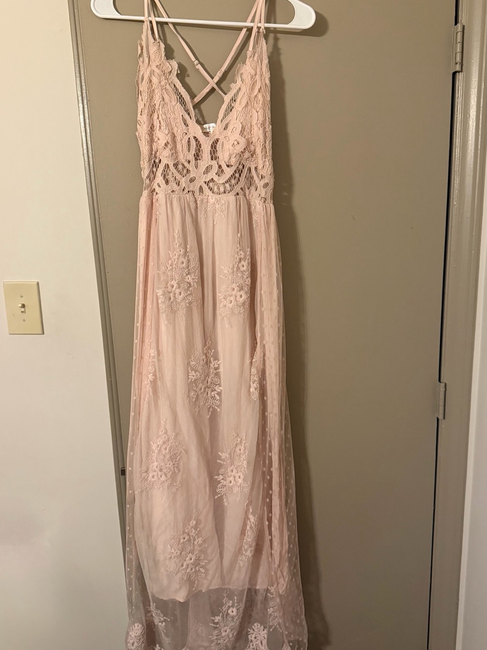 Magnolia x Hollie Lace Maxi Dress with Crisscross Straps